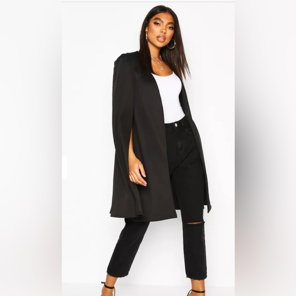BLACK TALL LONGLINE CAPE BLAZER
